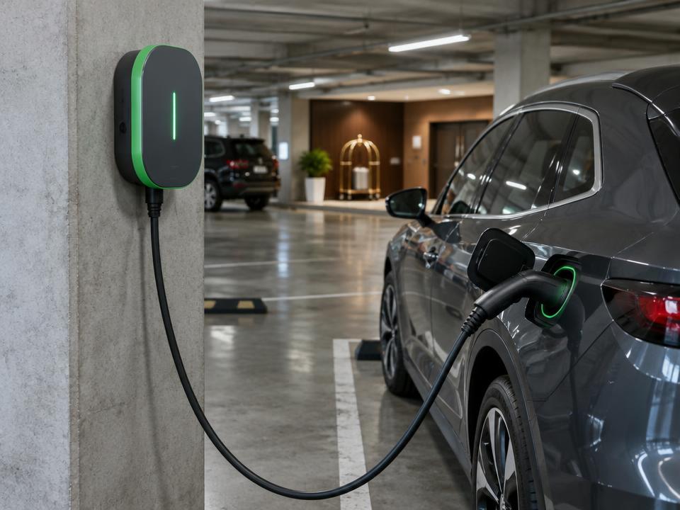 Eletroposto de carga lenta carregando veículo elétrico