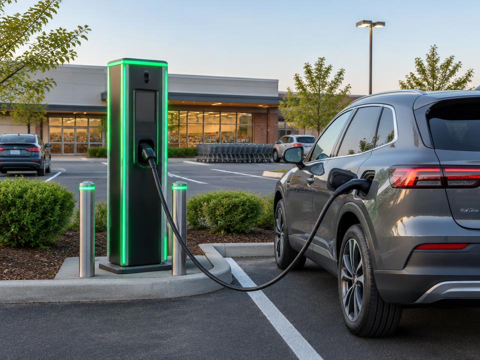 Eletroposto de carga rápida carregando veículo elétrico